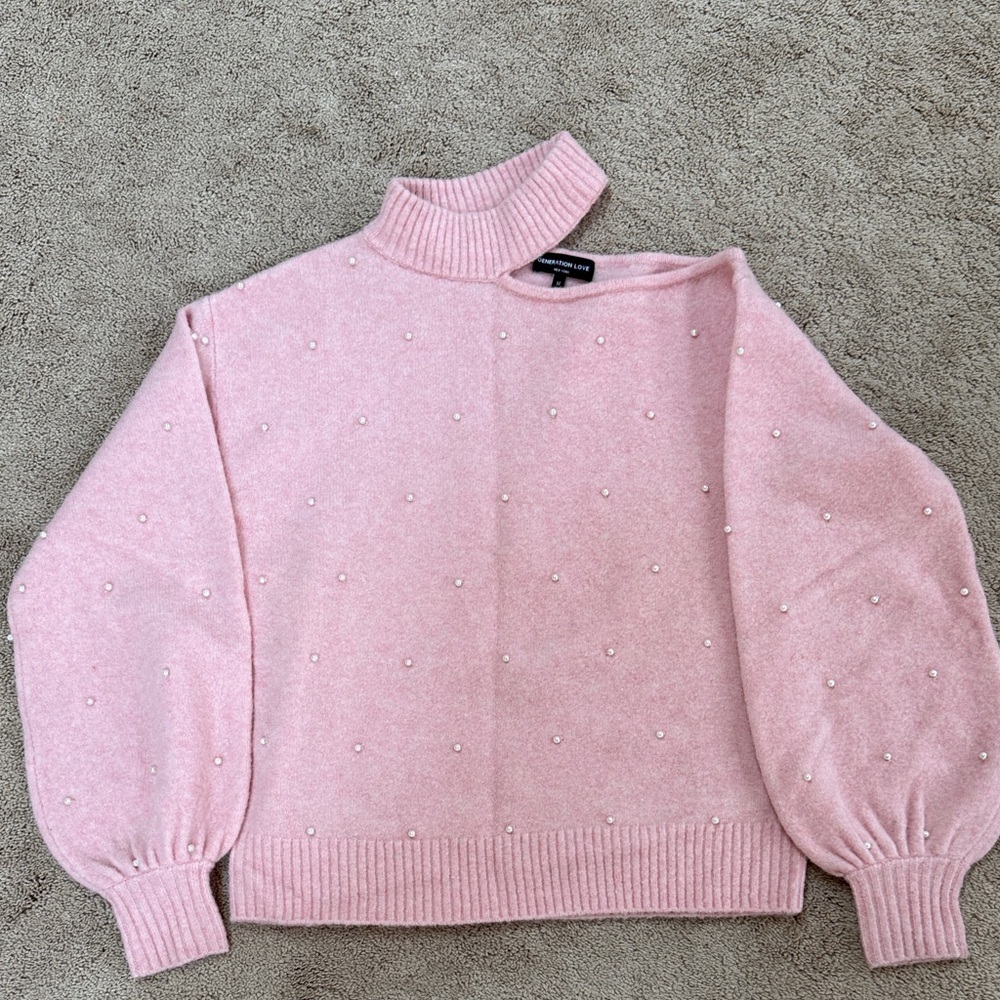 Generation Love Pink Cowl Neck Sweater with Pearl Details